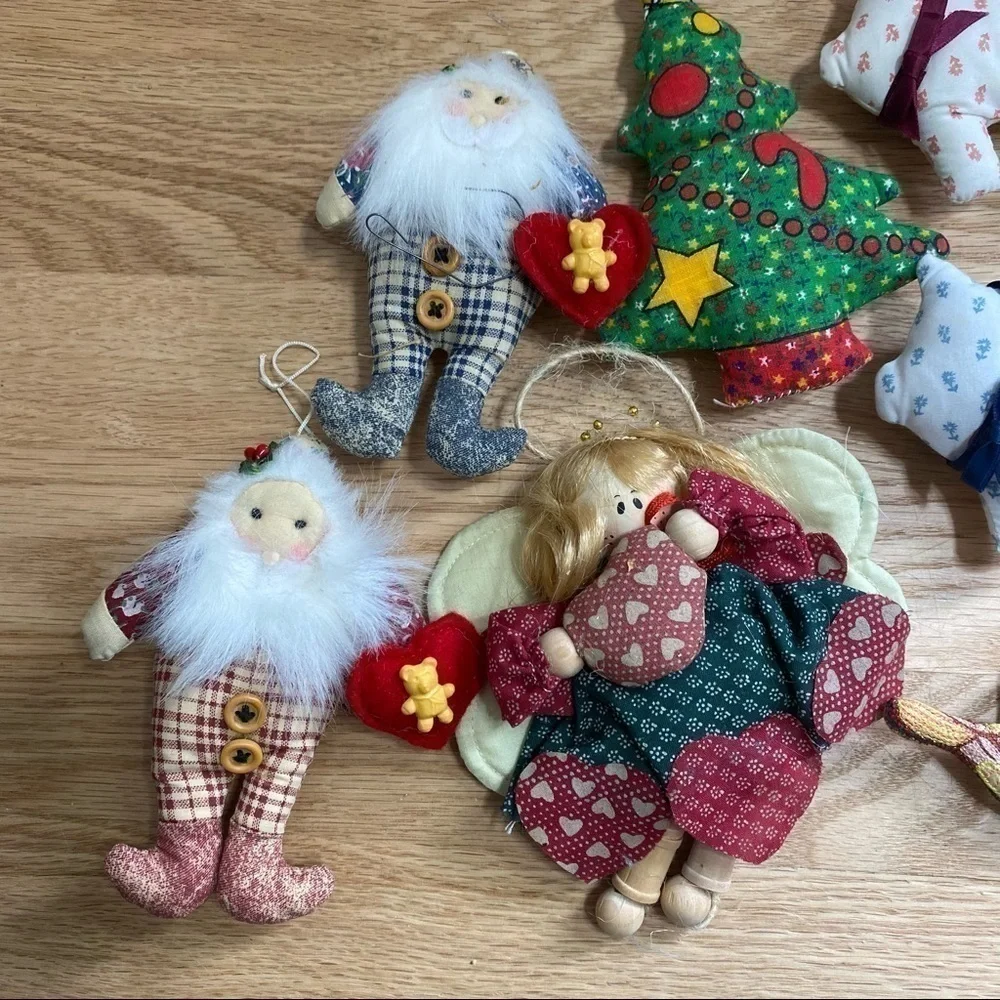 Vintage Stuffed Pig Santa Christmas Ornaments Sewn Plush Angel Tree